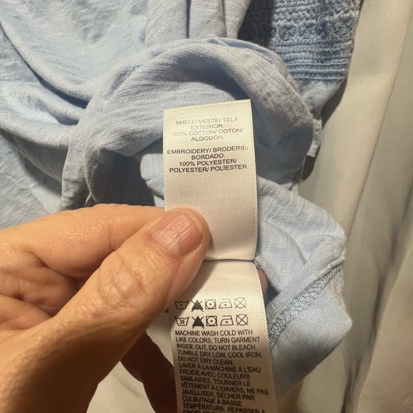 Lucky Brand XL Blue Embroidered Peasant Blouse Boho Cotton Top - Picture 6 of 7